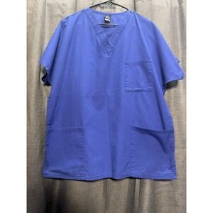 Barco Scrub Top Medical Uniform‎ V-Neck Short Sleeve Workwear Blue Size M